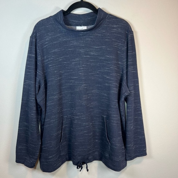 J. Jill Thermal Mock Neck Shirt Blue Cinched Hem Long Sleeves Kangaroo Pocket XL - Picture 1 of 12